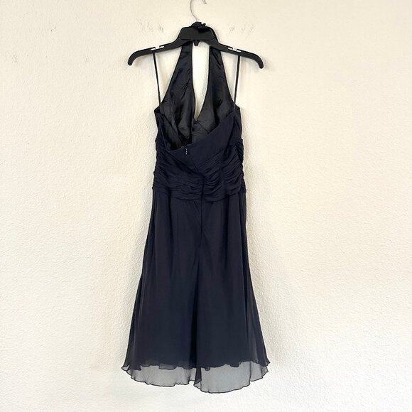 Vintage 90s Y2K Womens Silk Black Babydoll Midi Dress Size 8 Ruched Whimsigoth - Picture 9 of 9